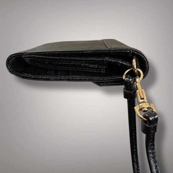 Like New TORY BURCH Black Saffiano Leather Robinson Envelope Wristlet Clutch - Picture 7 of 14